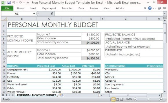 free home budget excel template